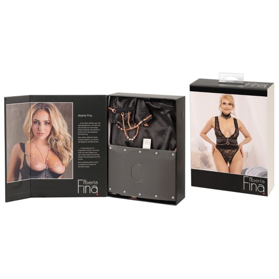 BODY APERTO SEXY DONNA IN PIZZO CON SCOLLO PROFONDO E COLLANA A CATENELLA ABIERTA FINA