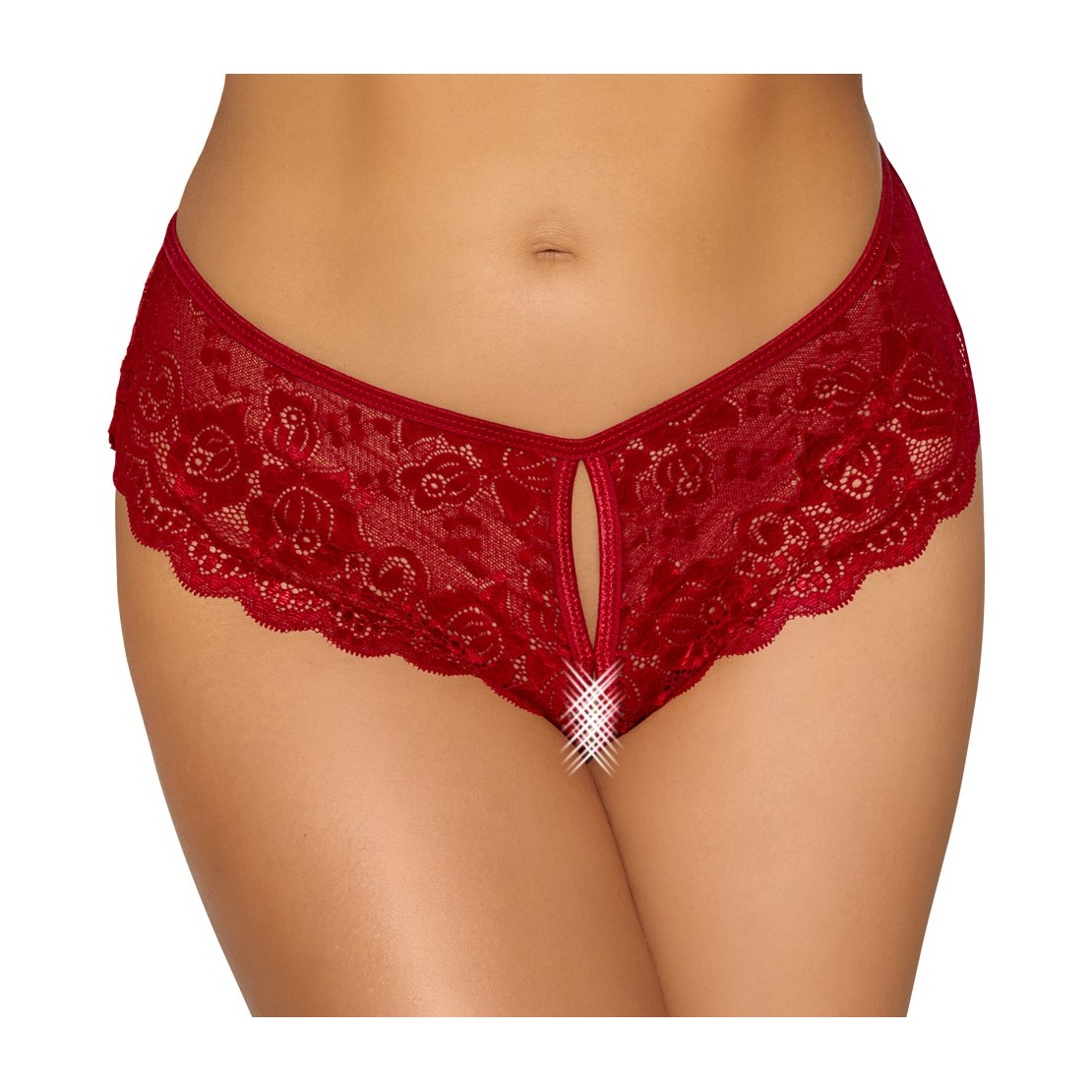 CULOTTE IN PIZZO FLOREALE ROSSO CON APERTURE E...