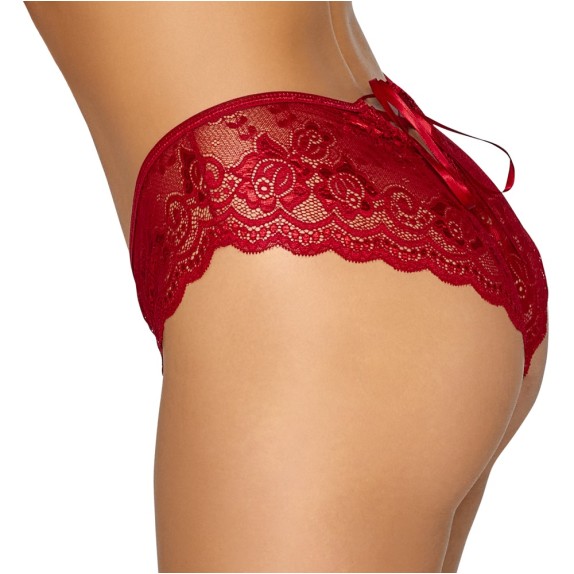 CULOTTE IN PIZZO FLOREALE ROSSO CON APERTURE E INCROCI SEDUCENTI