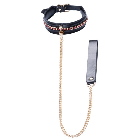 KIT BONDAGE 6 PEZZI NERO ELEGANTE CON DETTAGLI ORO E ROSSI ACCESSORI REGOLABILI
