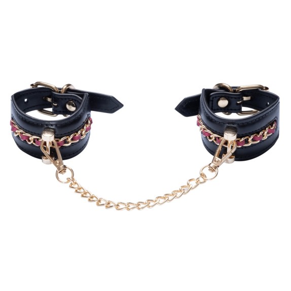 KIT BONDAGE 6 PEZZI NERO ELEGANTE CON DETTAGLI ORO E ROSSI ACCESSORI REGOLABILI
