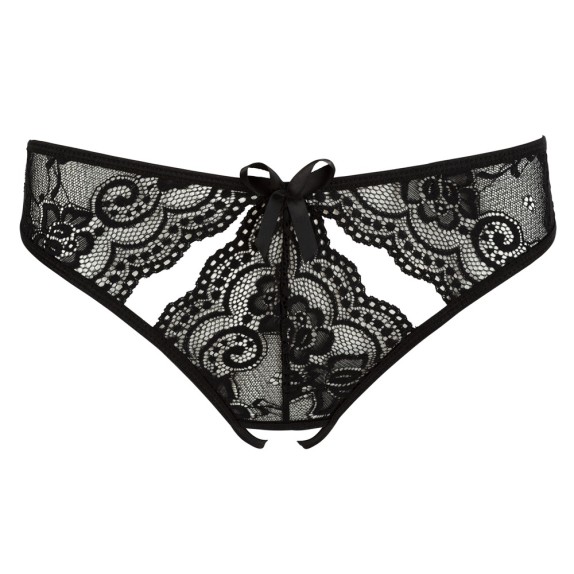 CULOTTE SEXY IN RAFFINATO PIZZO NERO FLOREALE CON APERTURA SUL CAVALLO E FIOCCO