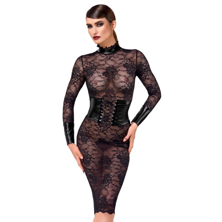 ABITO MIDI IN PIZZO SEXY CON MANICA LUNGA E DETTAGLI...