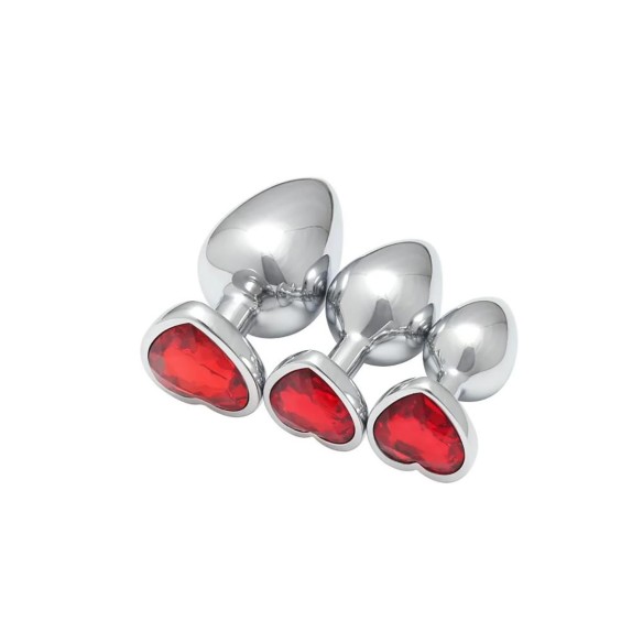 PLUG ANALE IN METALLO CON GIOIELLO A CUORE ROSSO VARIE MISURE