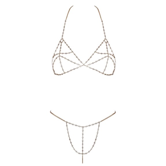 BIKINI CATENINA METALLICA DORATA CON STRASS GIOIELLO PER IL CORPO