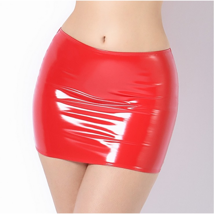 MINI GONNA DEMON IN VINILE LUCIDO ROSSO SEXY PER DONNA...
