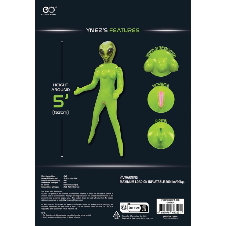 ALIEN BAMBOLA GONFIABILE SEXY VERDE CON 3 SENI E 2 FORI... 2