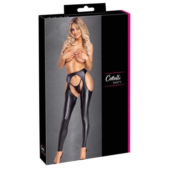 COLLANT APERTI IN SPANDEX NERO LUCIDO CON PERIZOMA A FILETTO