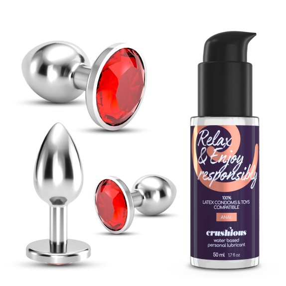 SET 3 PLUG ANALI VARIE DIMENSIONI CON GIOIELLO ROSSO E LUBRIFICANTE INCLUSO WET TRAIN TRIO