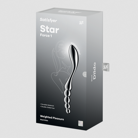 DILDO DOPPIO IN ACCIAIO INOX CON PALLINE & PER GIOCHI DI TEMPERATURA STAR FORCE 1 SATISFYER