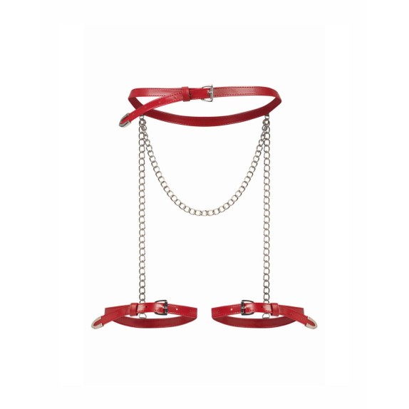 HARNESS ROSSO PER FIANCHI E COSCE REGOLABILE CON CATENE DECORATIVE ARGENTATE