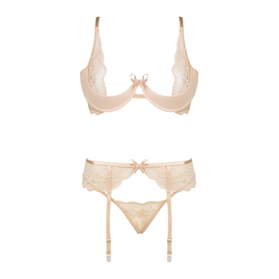 COMPLETO 3 PEZZI INTIMO SEXY DA DONNA ROSE SET NUDE