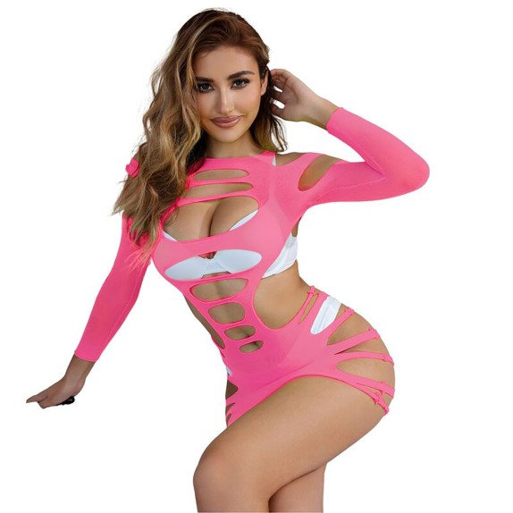 copy of MINI ABITO SEXY PER DONNA ROSA CON INTAGLI A MANICA LUNGA