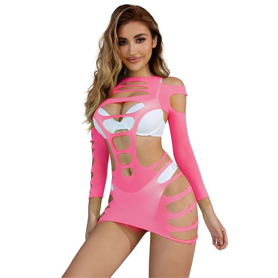copy of MINI ABITO SEXY PER DONNA ROSA CON INTAGLI A MANICA LUNGA