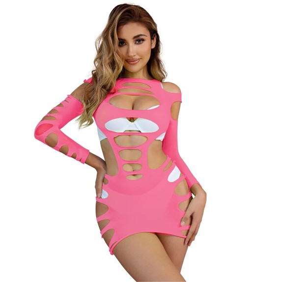 copy of MINI ABITO SEXY PER DONNA ROSA CON INTAGLI A MANICA LUNGA
