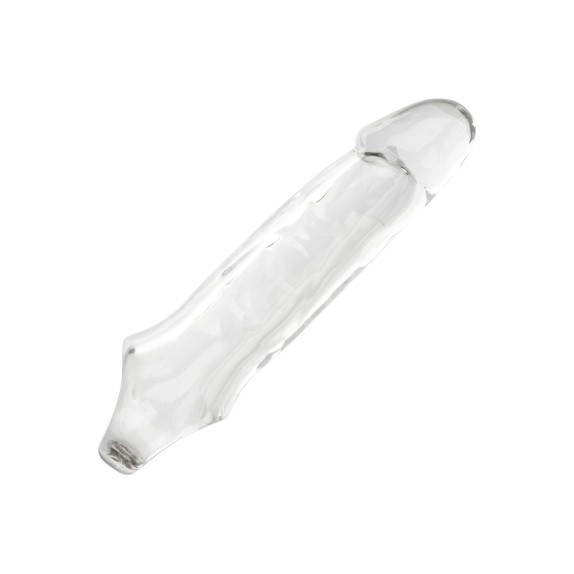 GUAINA PROLUNGA TRASPARENTE PER UOMO 21 CM CON ANELLO PER TESTICOLI PERFORMANCE MAXX