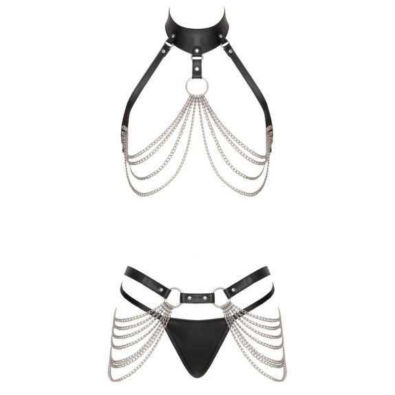 SET 3 PEZZI HARNESS SEXY REGOLABILE IN ECOPELLE CON CATENE