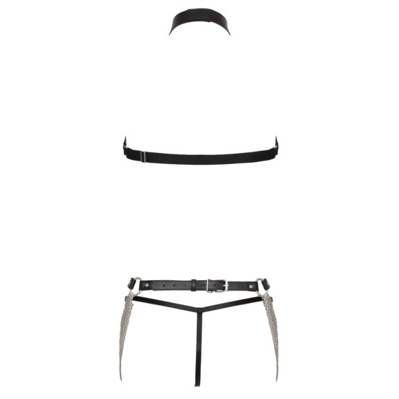 SET 3 PEZZI HARNESS SEXY REGOLABILE IN ECOPELLE CON CATENE
