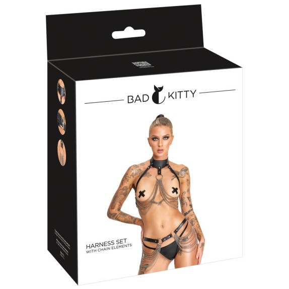 SET 3 PEZZI HARNESS SEXY REGOLABILE IN ECOPELLE CON CATENE
