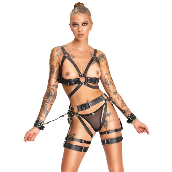 HARNESS SEXY PER DONNA IN PELLE VERA CON MANETTE ZADO