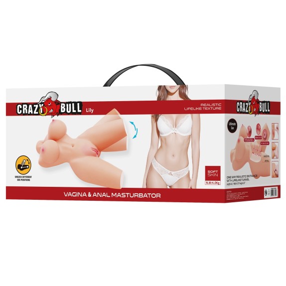 MASTURBATORE REALISTICO BUSTO DI DONNA CON VAGINA E ANO PENETRABILI E CORPO SNODABILE LILY