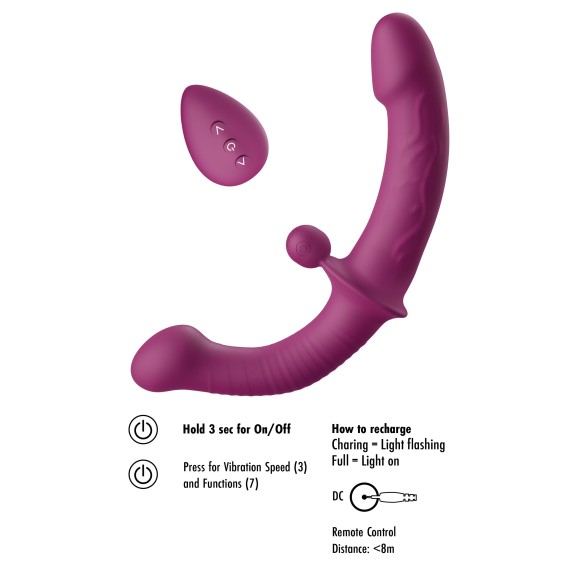VIBRATORE DOPPIO PER PUNTO G CON STIMOLAZIONE CLITORIDE STRAPLESS STRAP-ON CON TELECOMANDO