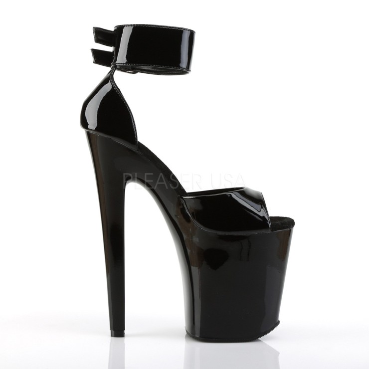 SANDALO SEXY NERO TACCO 20 IN VERNICE CON PLATEAU  2