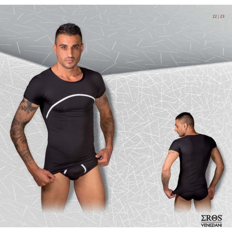 EROS VENEZIANI UOMO MAGLIETTA SEXY A MANICHE CORTE NERA A...
