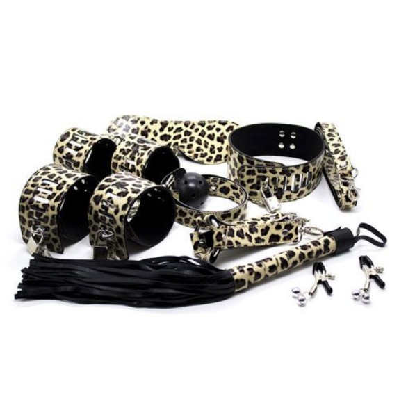 KIT BONDAGE 9 PEZZI LEOPARDATO PER GIOCHI DI COPPIA SADOMASO