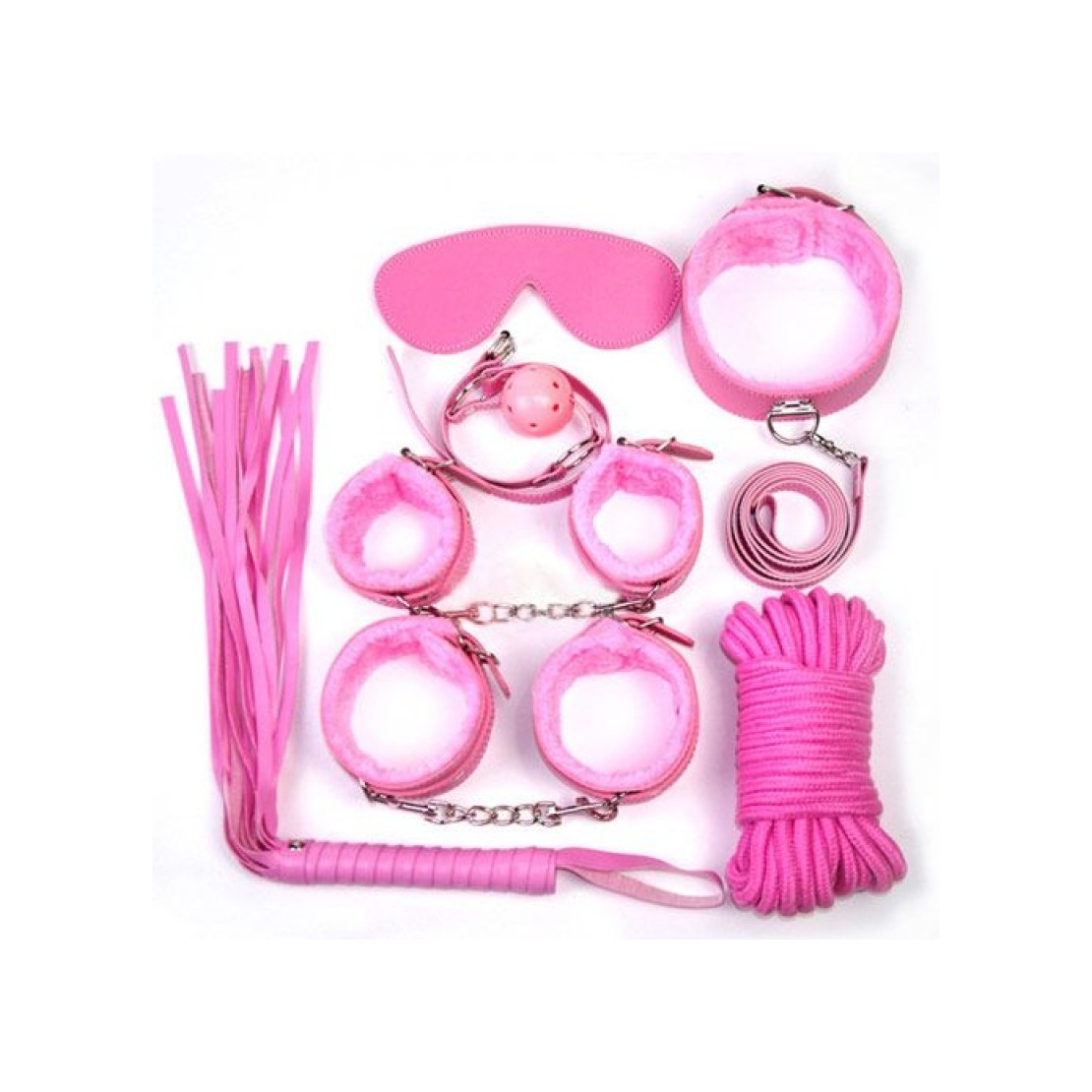 KIT BONDAGE 8 PEZZI IN SIMILPELLE ROSA CON PELO