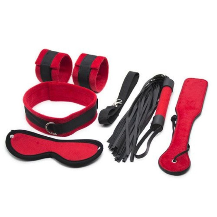 KIT BONDAGE DI 5 PEZZI CON PELUCHE ROSSO