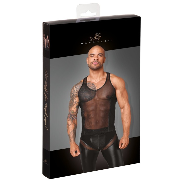 CANOTTA SEXY PER UOMO A RETE CON INSERTI IN SPANDEX