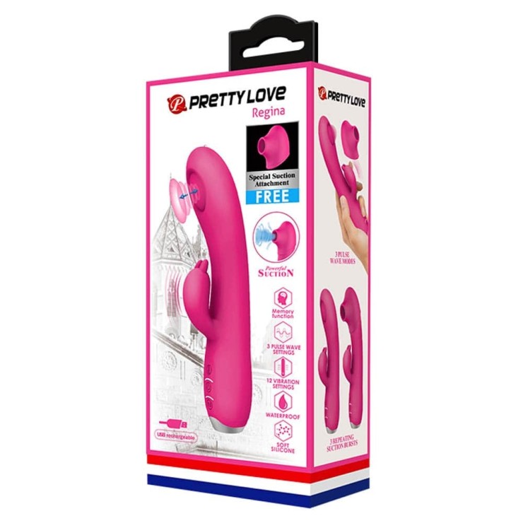 VIBRATORE RABBIT CON PULSAZIONI E SUZIONI SEX TOY REGINA