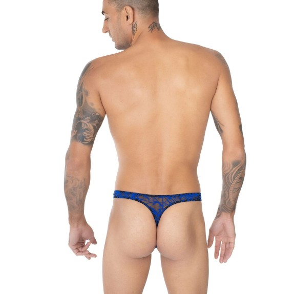 PERIZOMA SEXY UOMO SGANCIABILE IN TULLE E VELLUTO BLU ELETTRICO EROS VENEZIANI