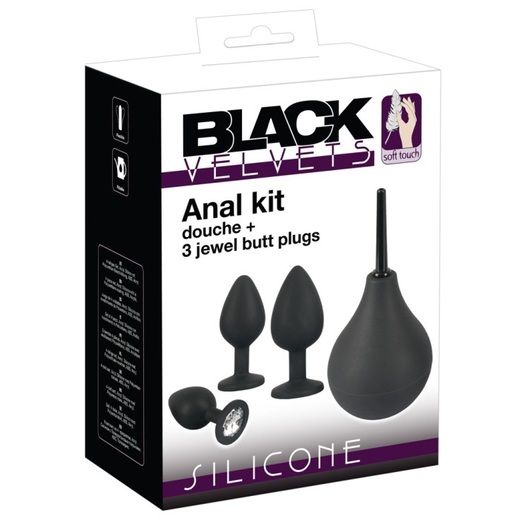 SET TRE PLUG ANALI CON GIOIELLO E CLISTERE ANAL KIT BLACK...