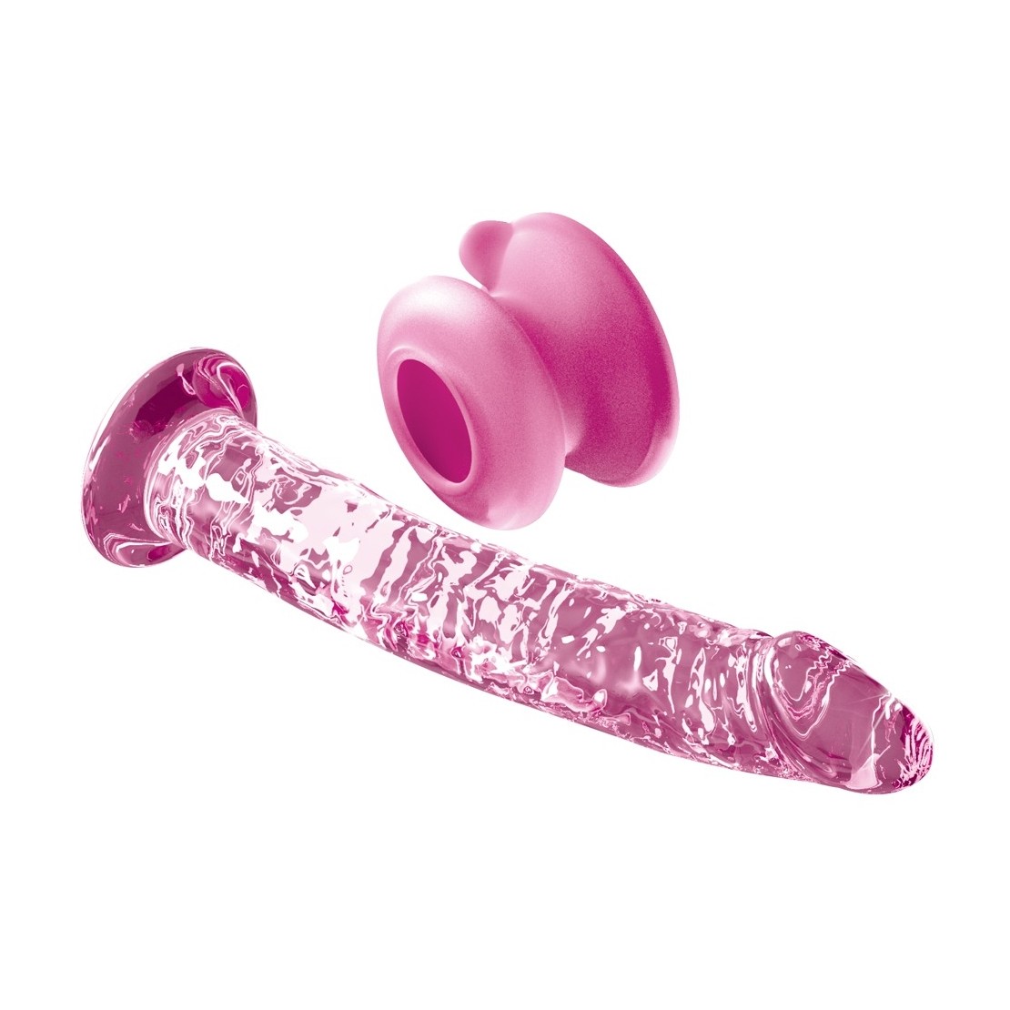 DILDO IN VETRO ROSA SEX TOY CON VENTOSA...
