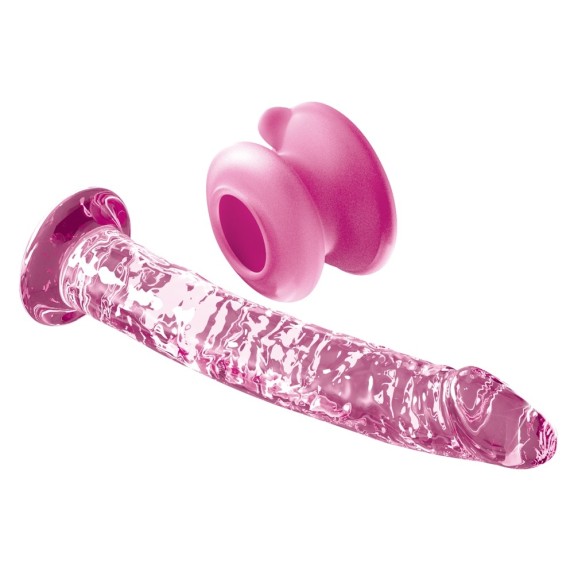 DILDO IN VETRO ROSA SEX TOY CON VENTOSA REMOVIBILE ICICLES