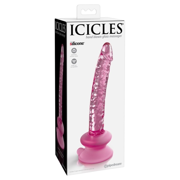 DILDO IN VETRO ROSA SEX TOY CON VENTOSA REMOVIBILE ICICLES