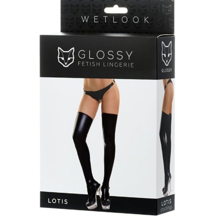 AUTOREGGENTI SEXY IN SPADEX NERO EFFETTO BAGNATO LOTIS 2