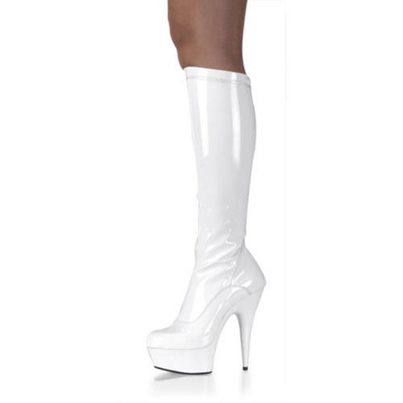 STIVALE SEXY IN VERNICE LUCIDO BIANCO TACCO 15 CM PLEASER
