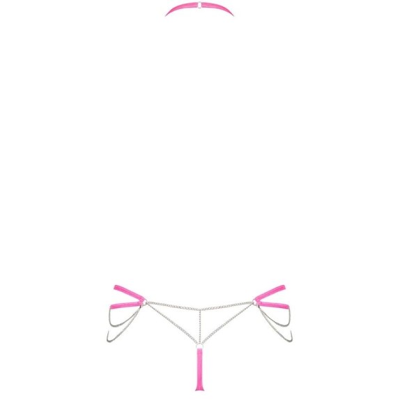 COMPLETO INTIMO SEXY ROSA FLUO PER DONNA CON CATENELLA CHAINTY SET