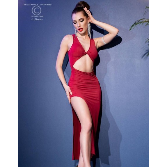 ABITO SEXY PER DONNA LUNGO CON SPACCO LATERALE CHILIROSE