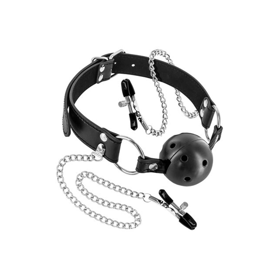 MORSO-BALL GAG SEX TOY CON PINZE PER CAPEZZOLI