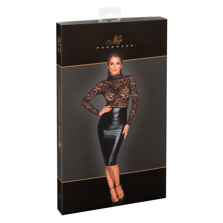 VESTITO ABITO LONGUETTE SEXY IN SPANDEX E PIZZO NOIR