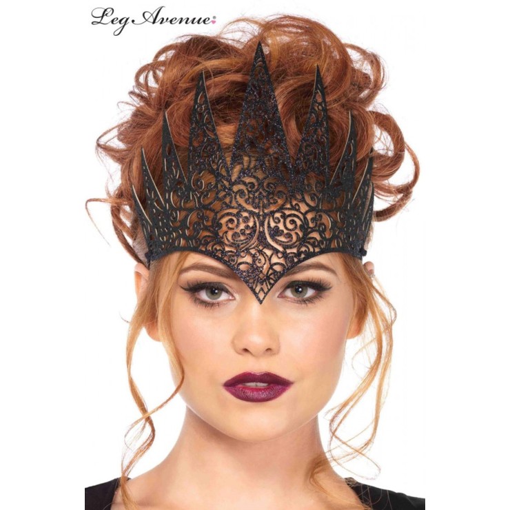 CORONA REALE NERA GLITTERATA ACCESSORIO HALLOWEEN CARNEVALE