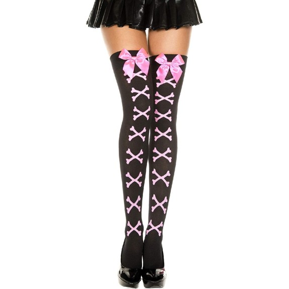 CALZE CON ELASTICO DISEGNI OSSA ROSA PER CARNEVALE HALLOWEEN