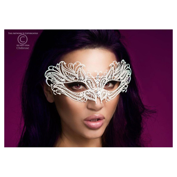 MASCHERA SEXY PER DONNA IN METALLO BIANCO CON STRASS...