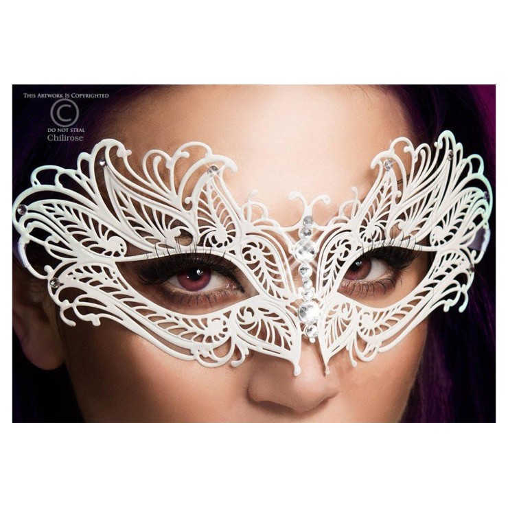 MASCHERA SEXY PER DONNA IN METALLO BIANCO CON STRASS... 2