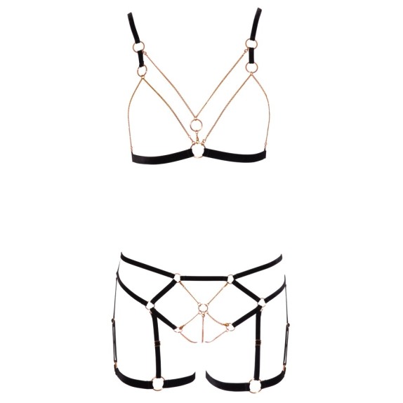 COMPLETO INTIMO SEXY PER DONNA APERTO CON CATENE COLOR ORO ROSA