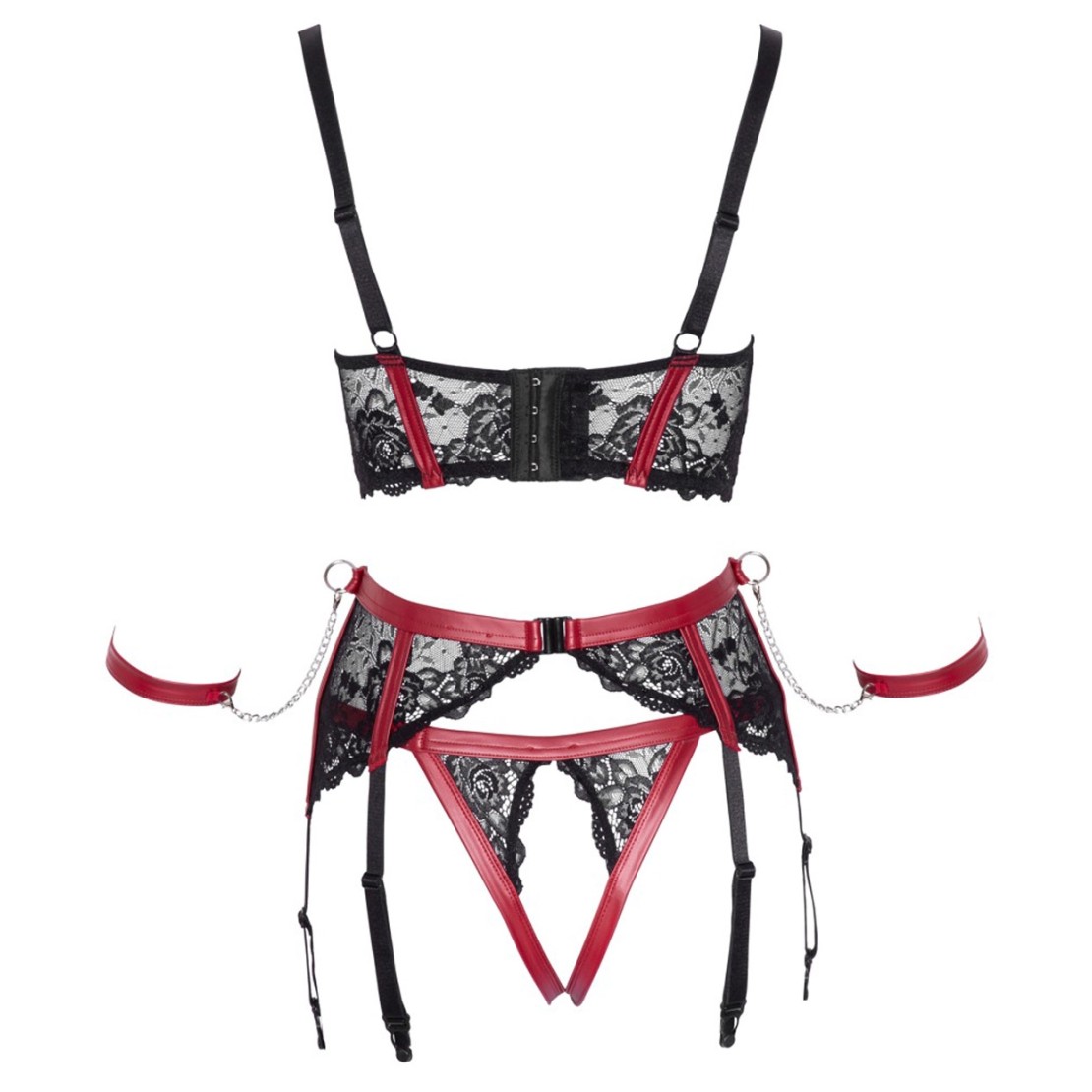 COMPLETO INTIMO SEXY SET 4 PEZZI CON MANETTE...